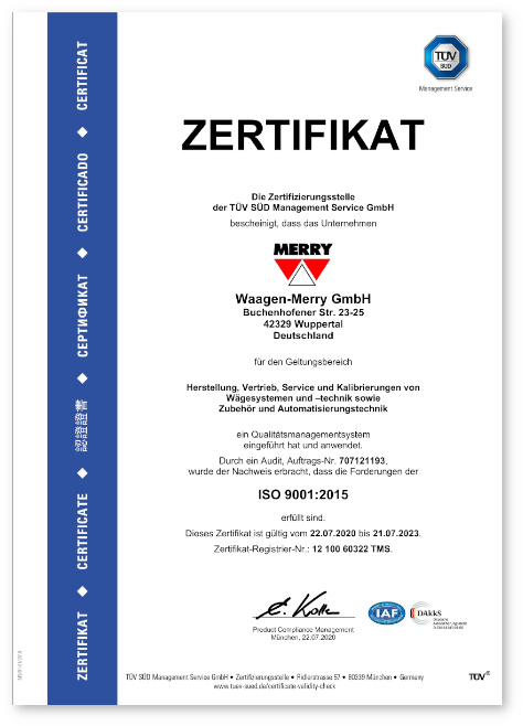 Waagen-Merry GmbH QM-Zertifikat